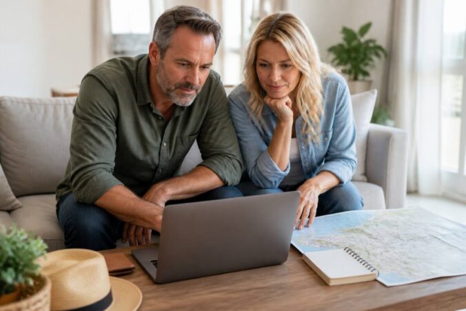 Stel dat een vakantie-checklist invult bij het vergelijken van vakanties op een laptop